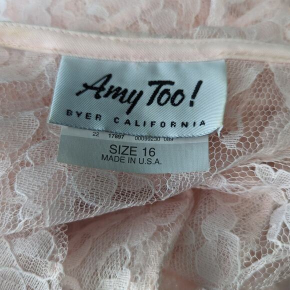 VTG 80's Amy Too Byer Calif. Pink Lace Mini Dress Sheer Slip Dress See Measure - Picture 4 of 12